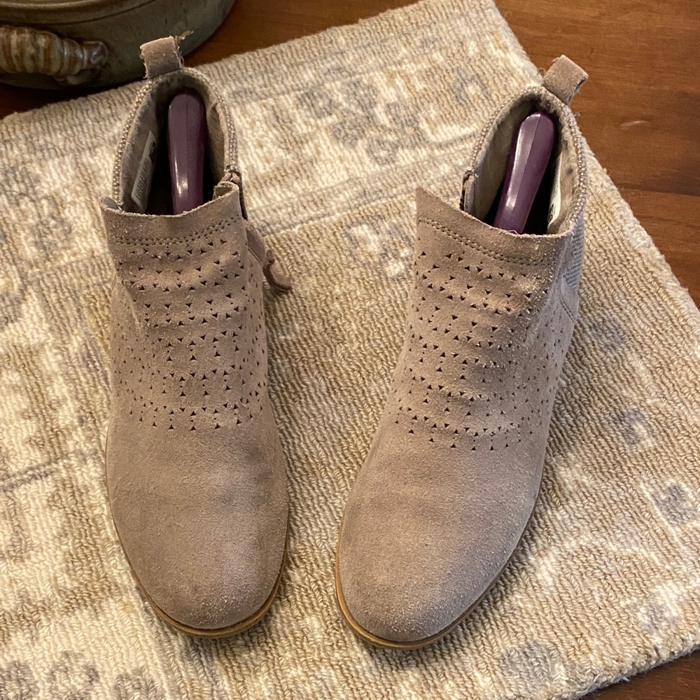Toms Taupe Suede Laser-Cut Ankle Booties